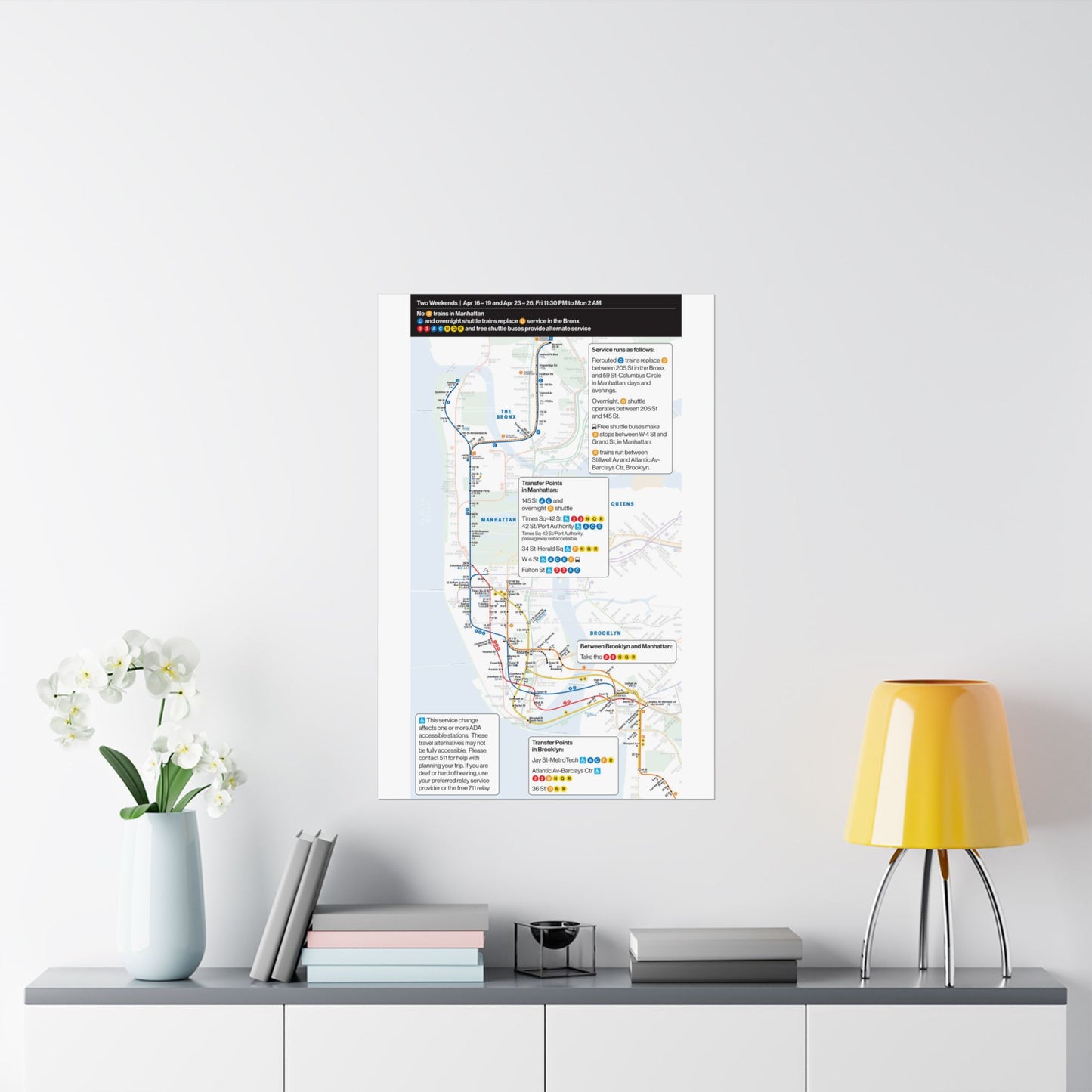 NYC Subway Planned Service Change April 2021 City Map Travel Poster