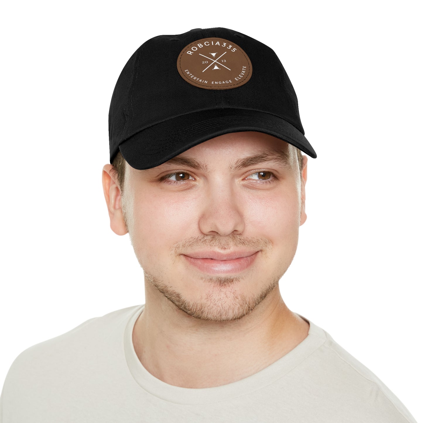 "Robcia335 Est. 2013" Dad Hat with Leather Patch (Round)