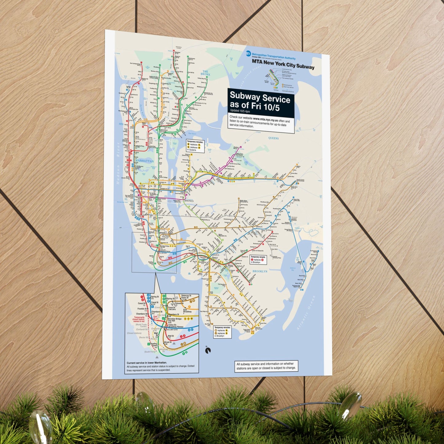 MTA NYC Subway Map Poster October 5, 2001 (1 Month After 9/11)