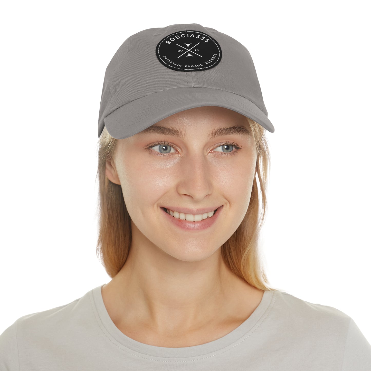 "Robcia335 Est. 2013" Dad Hat with Leather Patch (Round)
