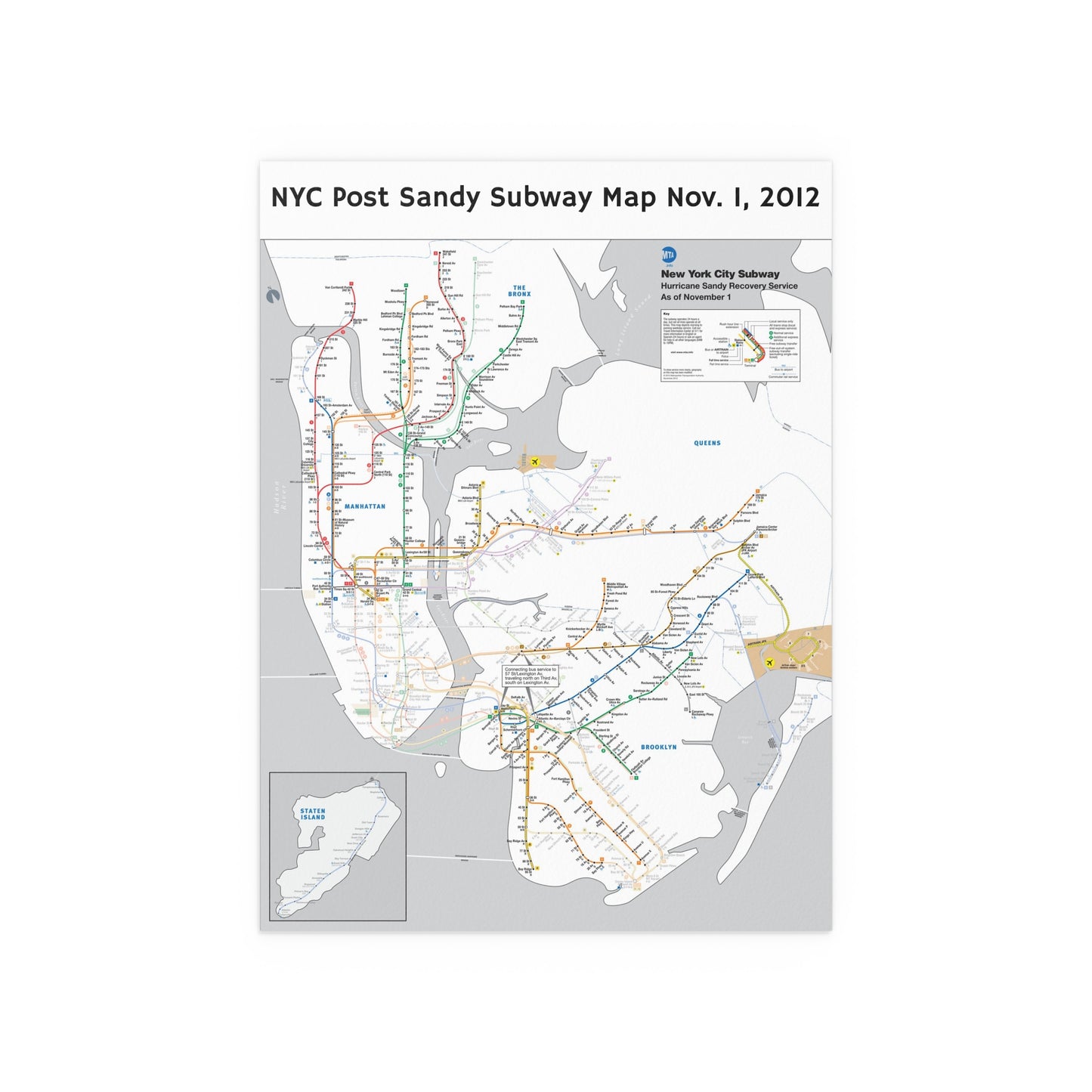 MTA NYC Subway Map (Post Hurricane Sandy) November 1, 2012 (Silk Poster)