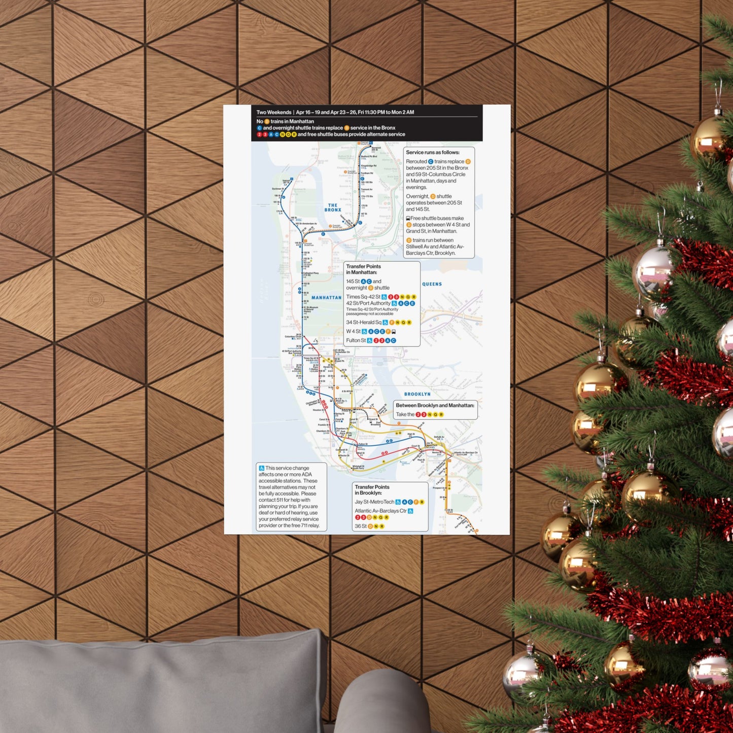 NYC Subway Planned Service Change April 2021 City Map Travel Poster
