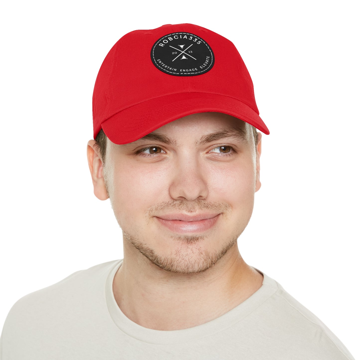 "Robcia335 Est. 2013" Dad Hat with Leather Patch (Round)