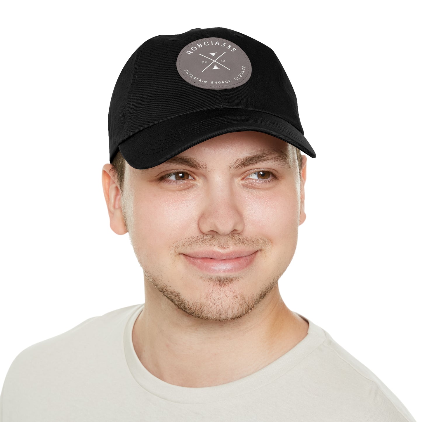 "Robcia335 Est. 2013" Dad Hat with Leather Patch (Round)
