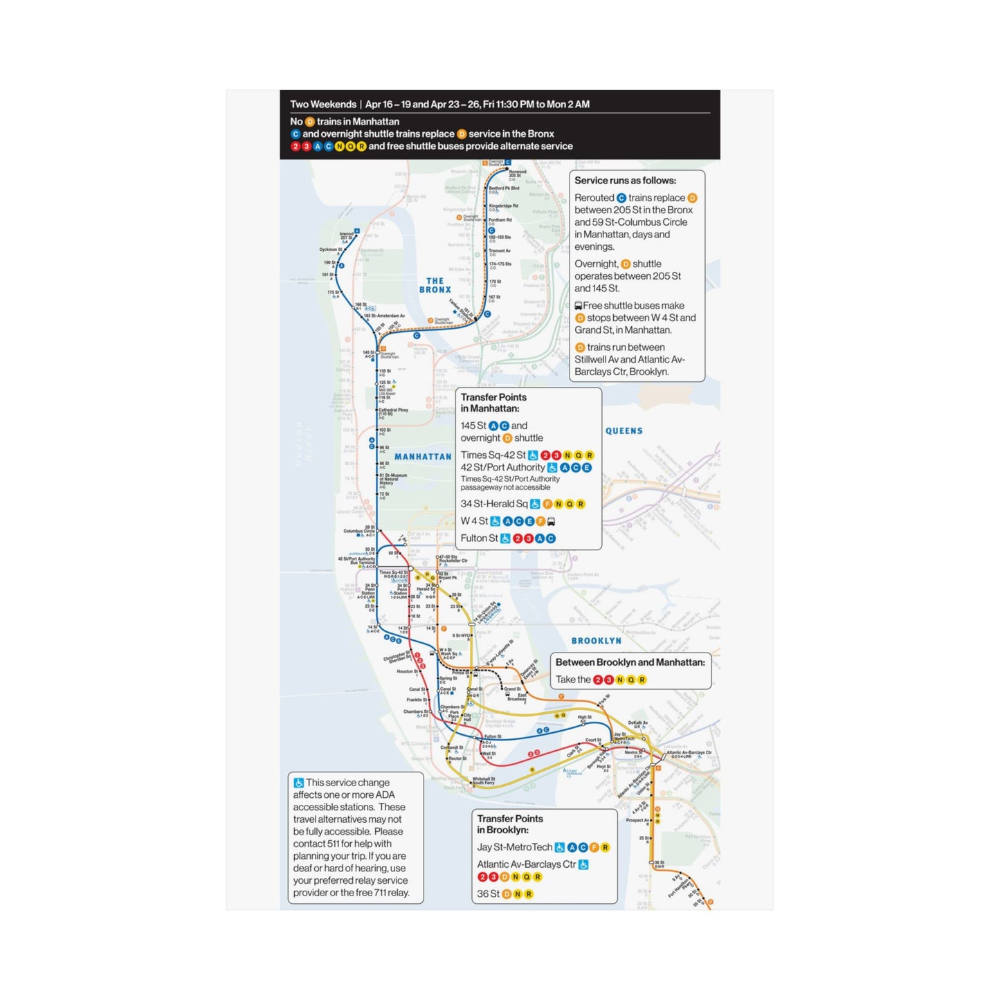 NYC Subway Planned Service Change April 2021 City Map Travel Poster