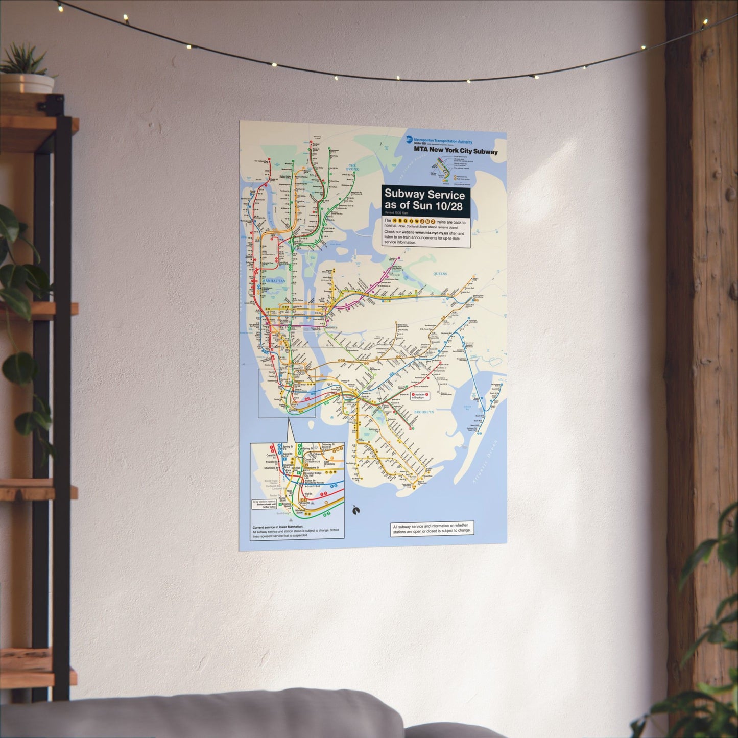 MTA NYC Subway Map Poster October 28, 2001 (1 Month After 9/11)