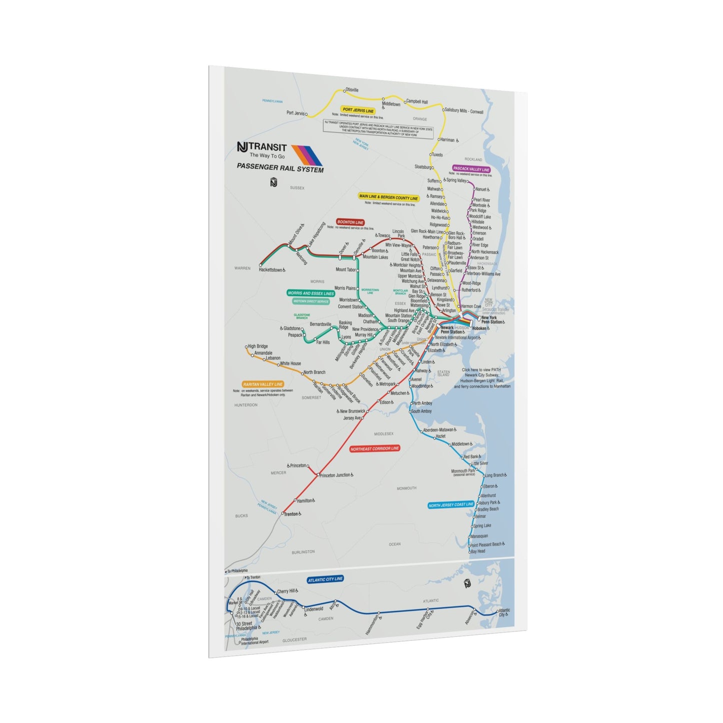 NJ Transit Map October 2001 Art Print, Wall Decor, Public Transport Poster