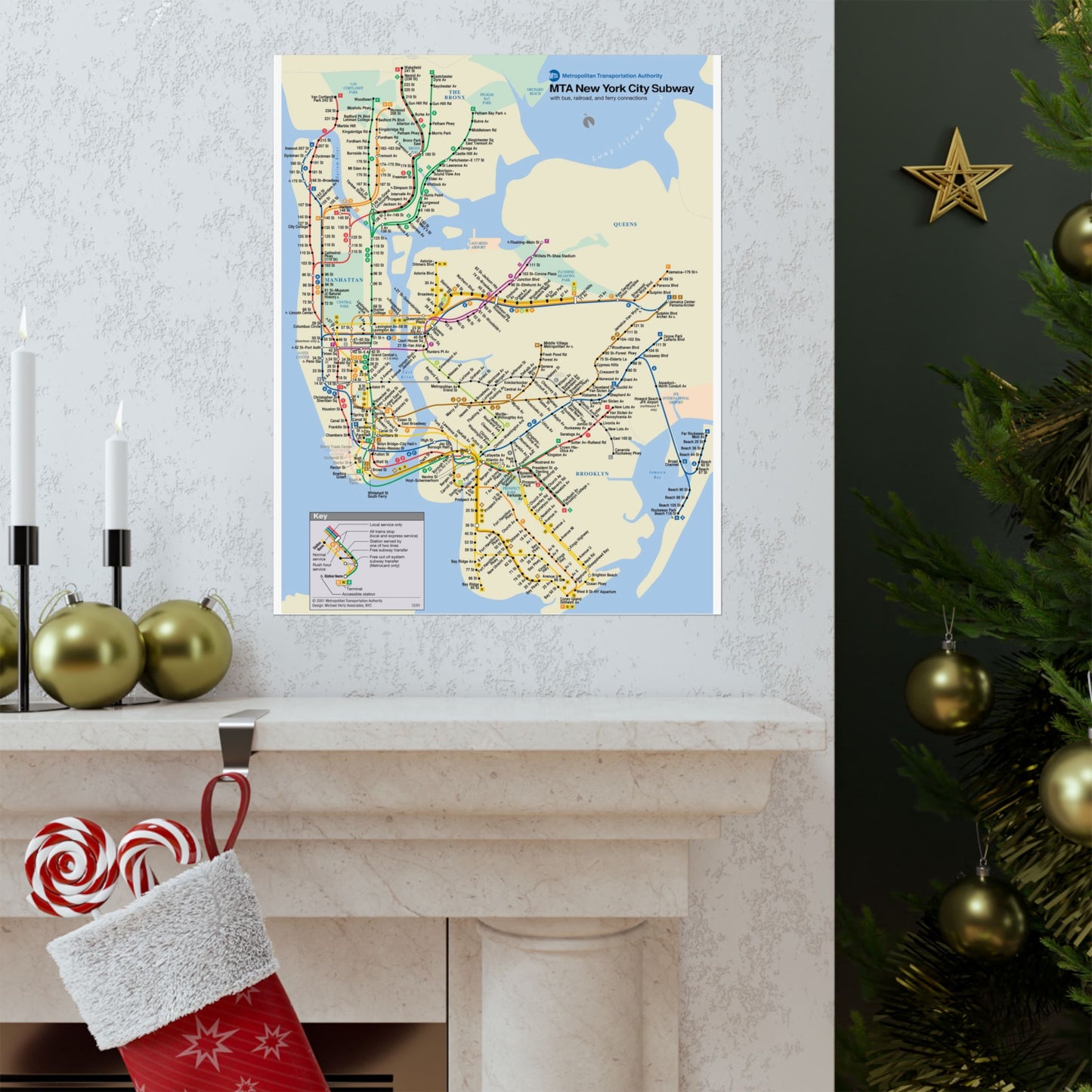 MTA NYC Subway Map Poster December 2001 (3 Months After 9/11)