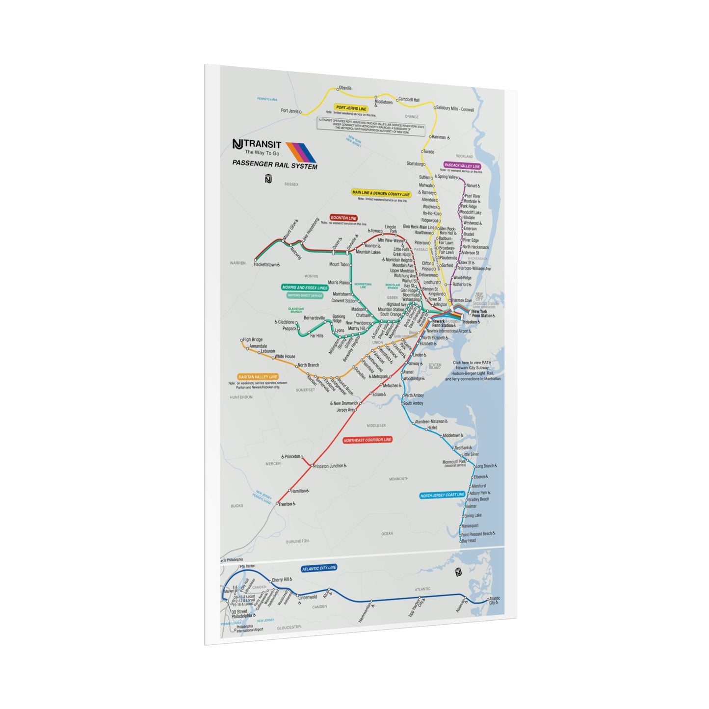 NJ Transit Map October 2001 Art Print, Wall Decor, Public Transport Poster
