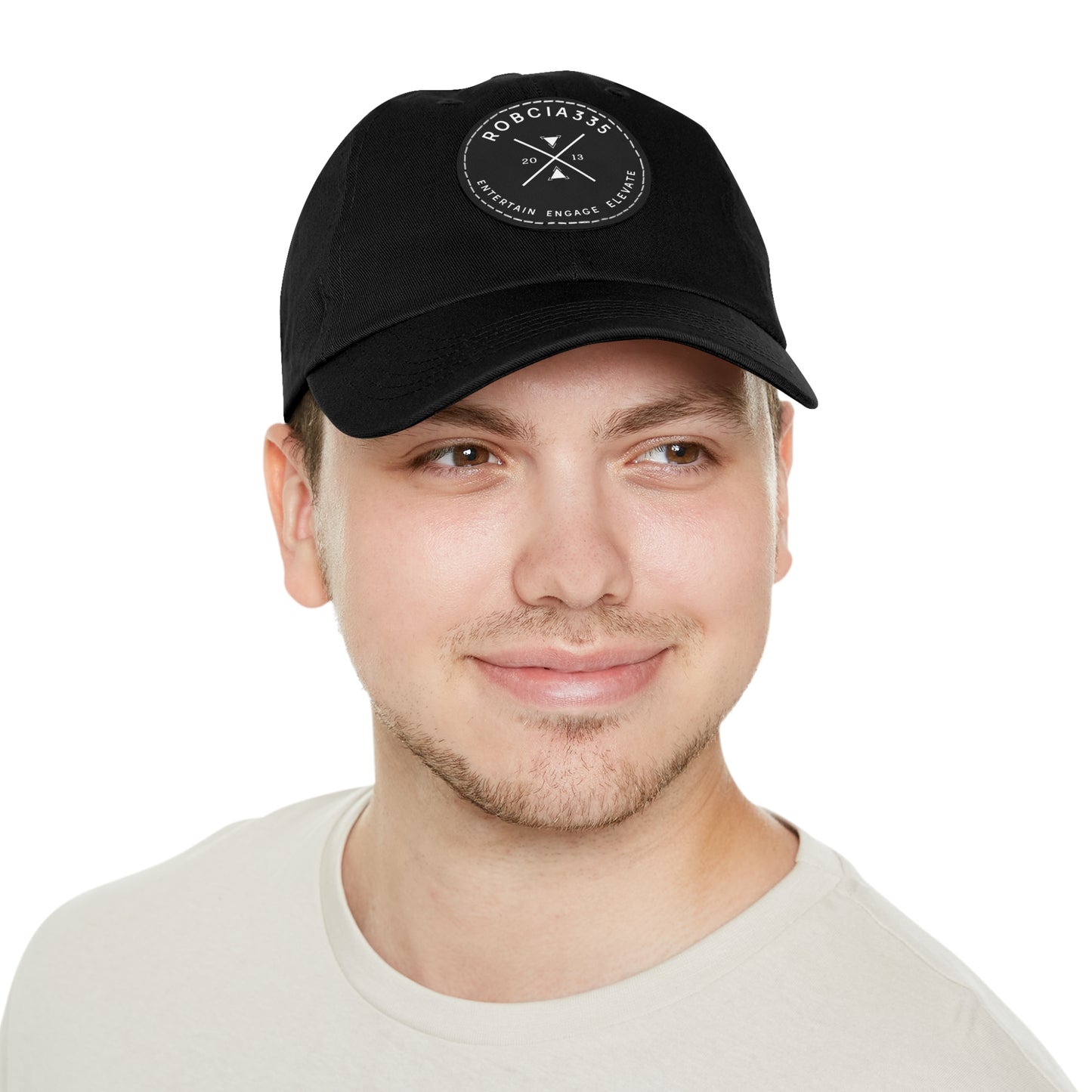 "Robcia335 Est. 2013" Dad Hat with Leather Patch (Round)
