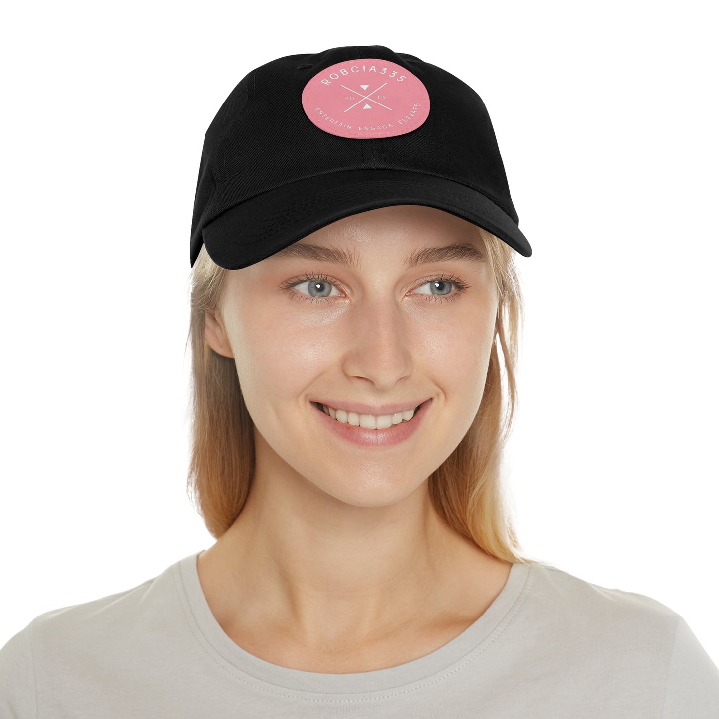 "Robcia335 Est. 2013" Dad Hat with Leather Patch (Round)