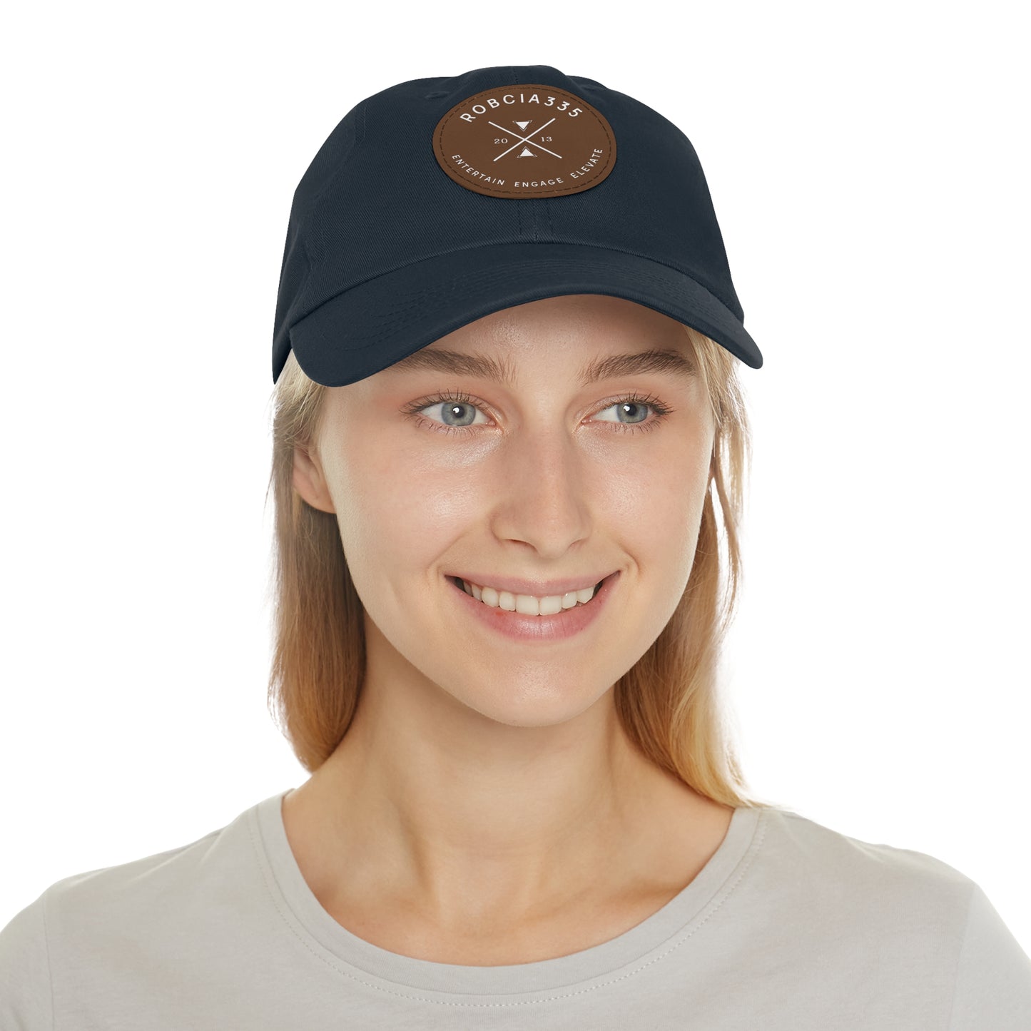 "Robcia335 Est. 2013" Dad Hat with Leather Patch (Round)