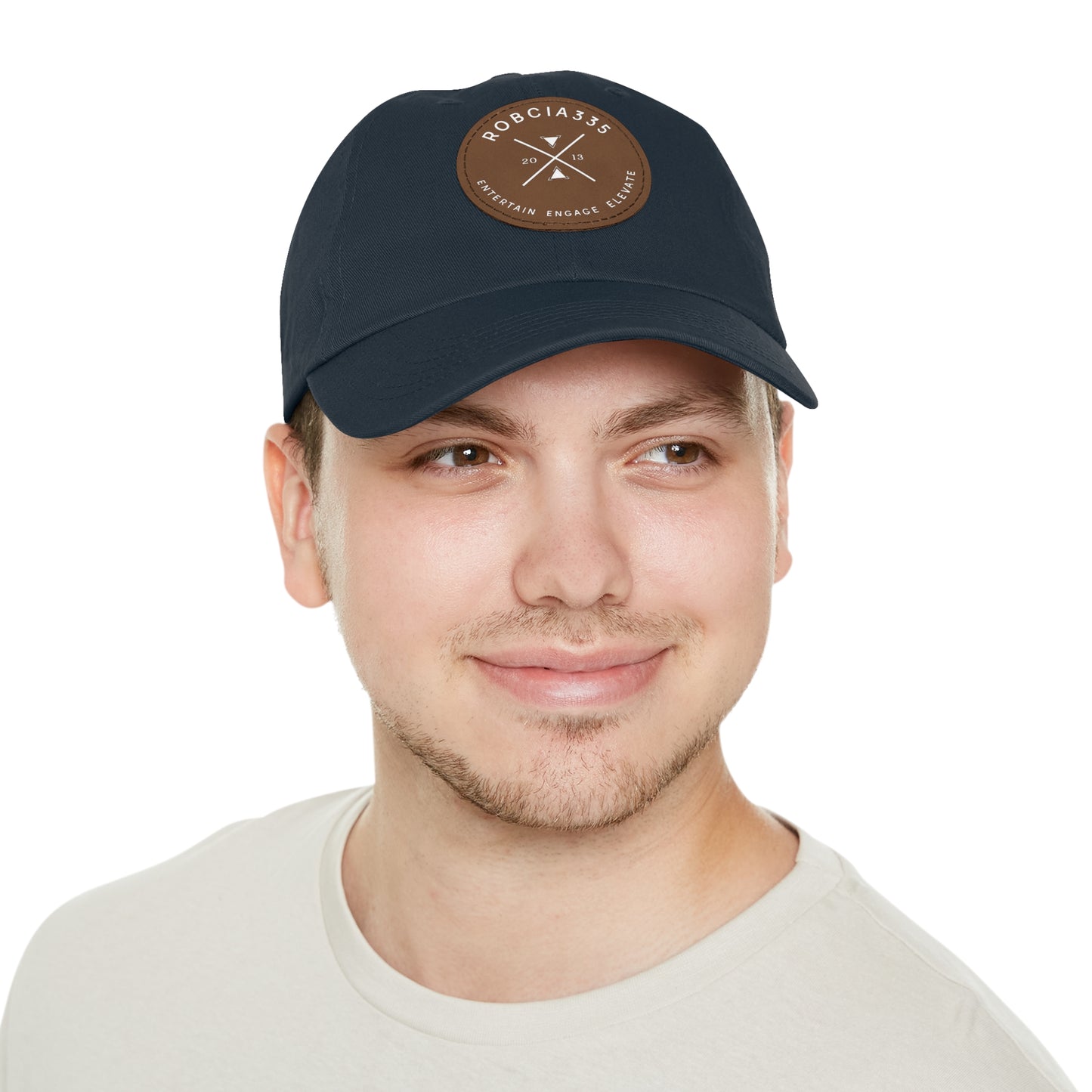 "Robcia335 Est. 2013" Dad Hat with Leather Patch (Round)