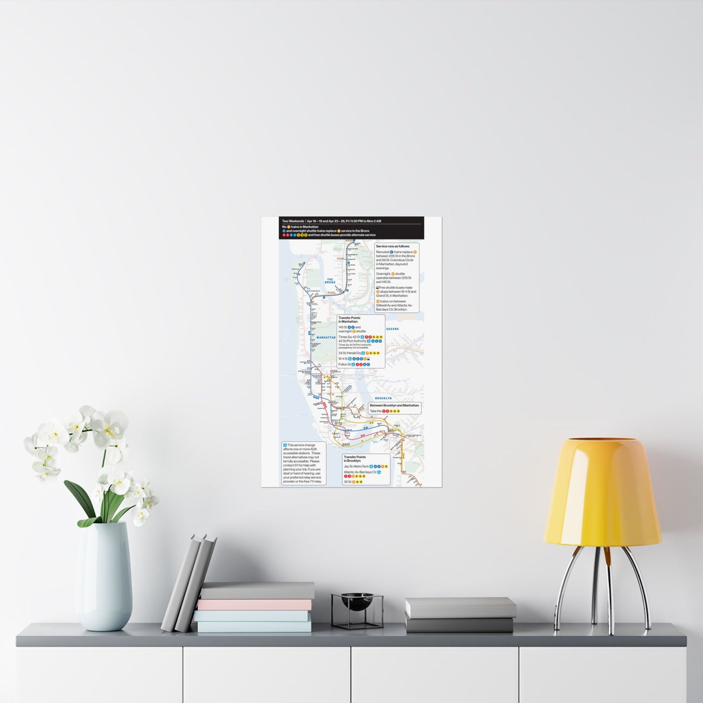NYC Subway Planned Service Change April 2021 City Map Travel Poster