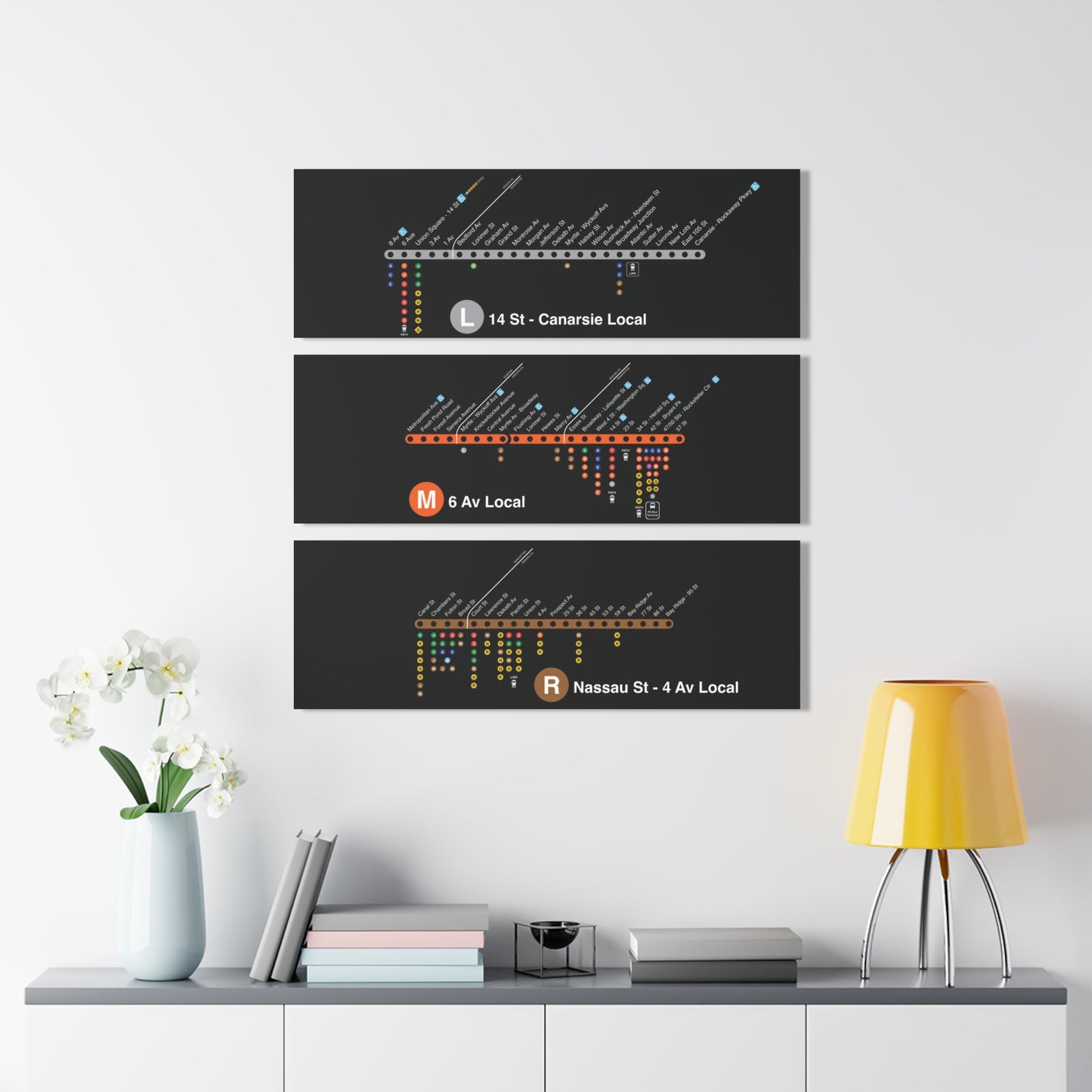MTA L/M/R Subway Lines Acrylic Prints (Triptych)