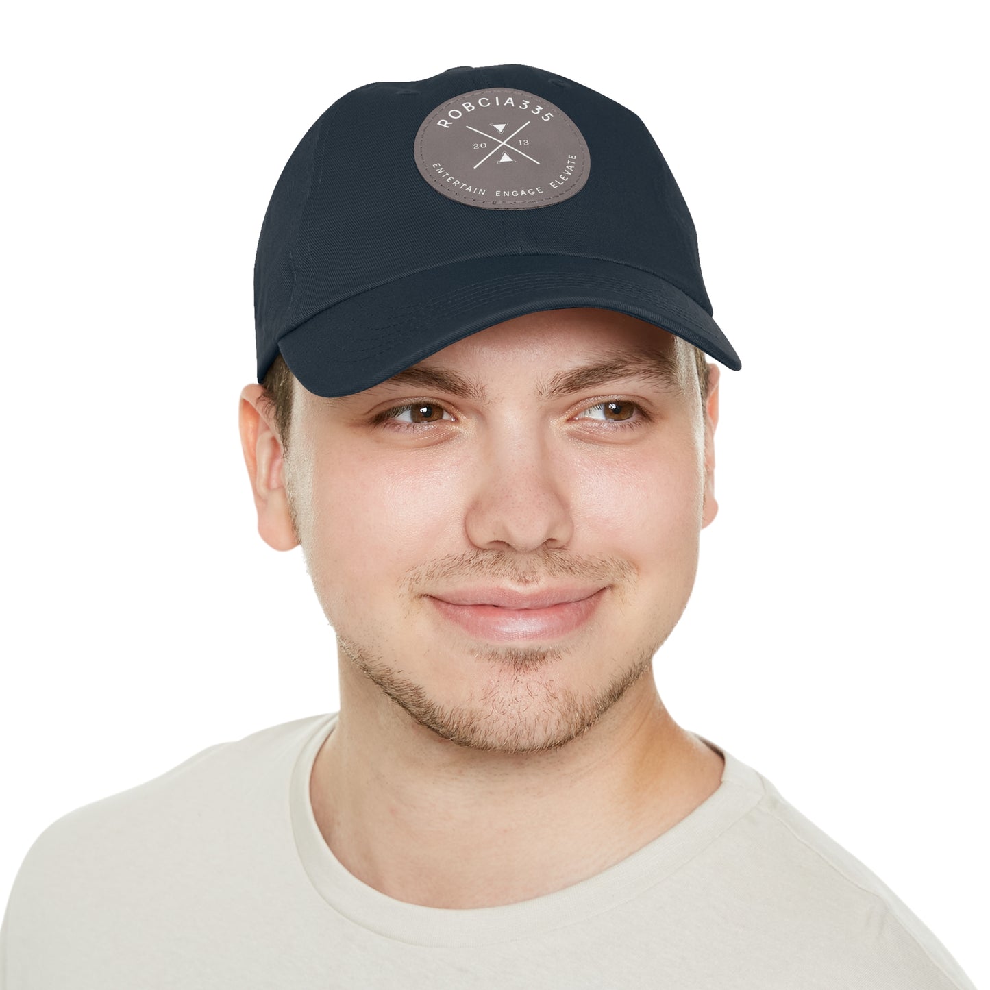 "Robcia335 Est. 2013" Dad Hat with Leather Patch (Round)