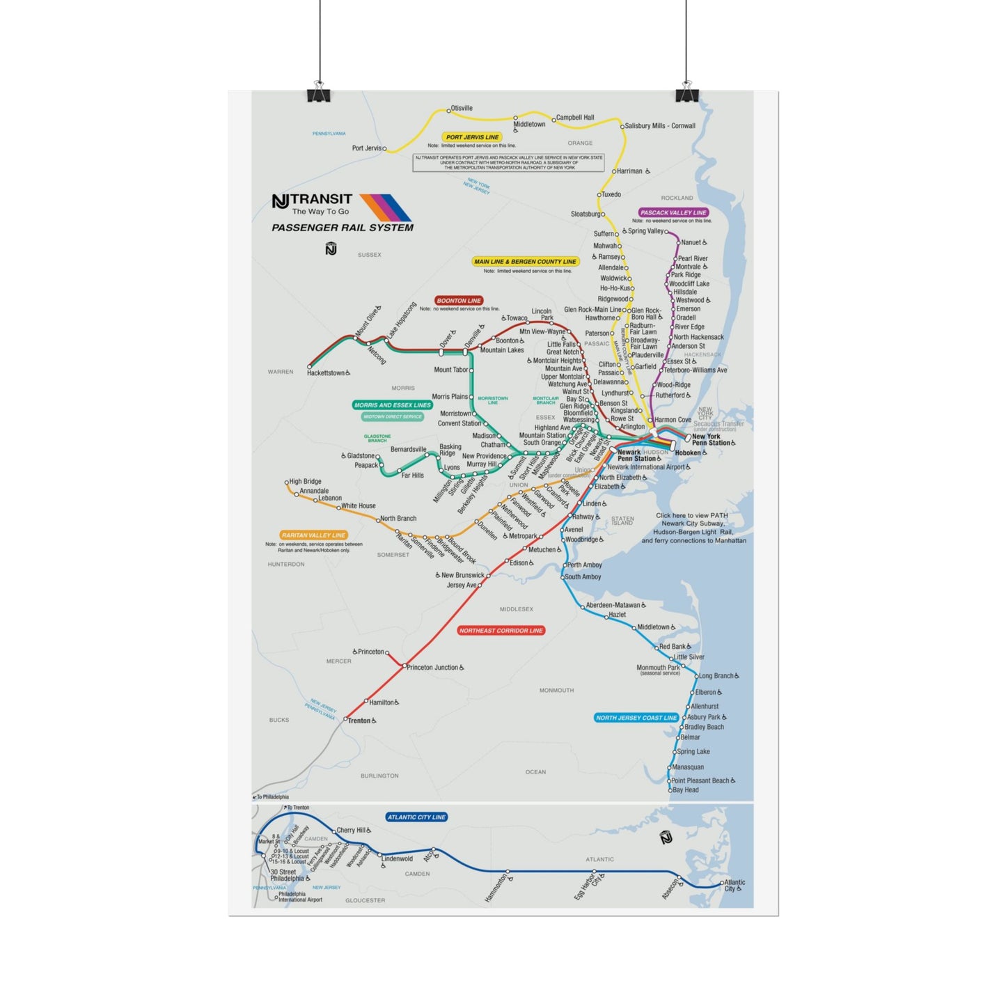 NJ Transit Map October 2001 Art Print, Wall Decor, Public Transport Poster