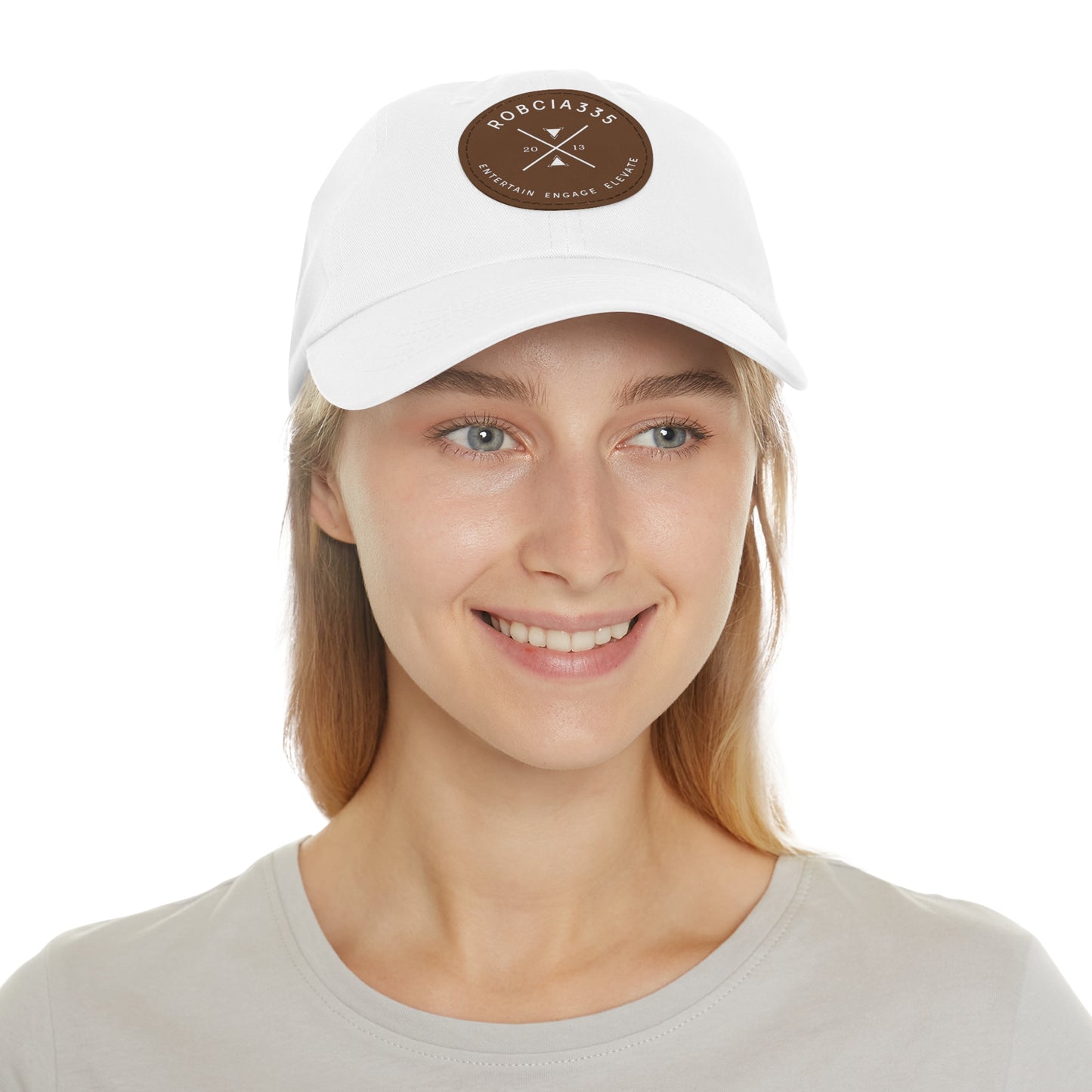 "Robcia335 Est. 2013" Dad Hat with Leather Patch (Round)