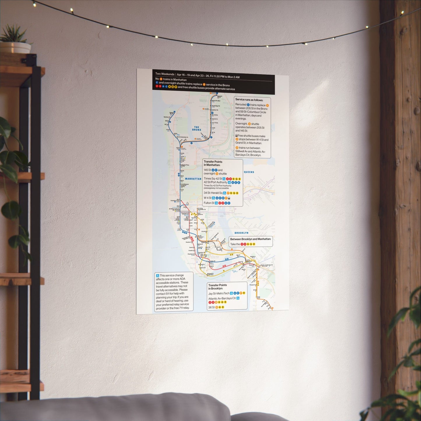 NYC Subway Planned Service Change April 2021 City Map Travel Poster