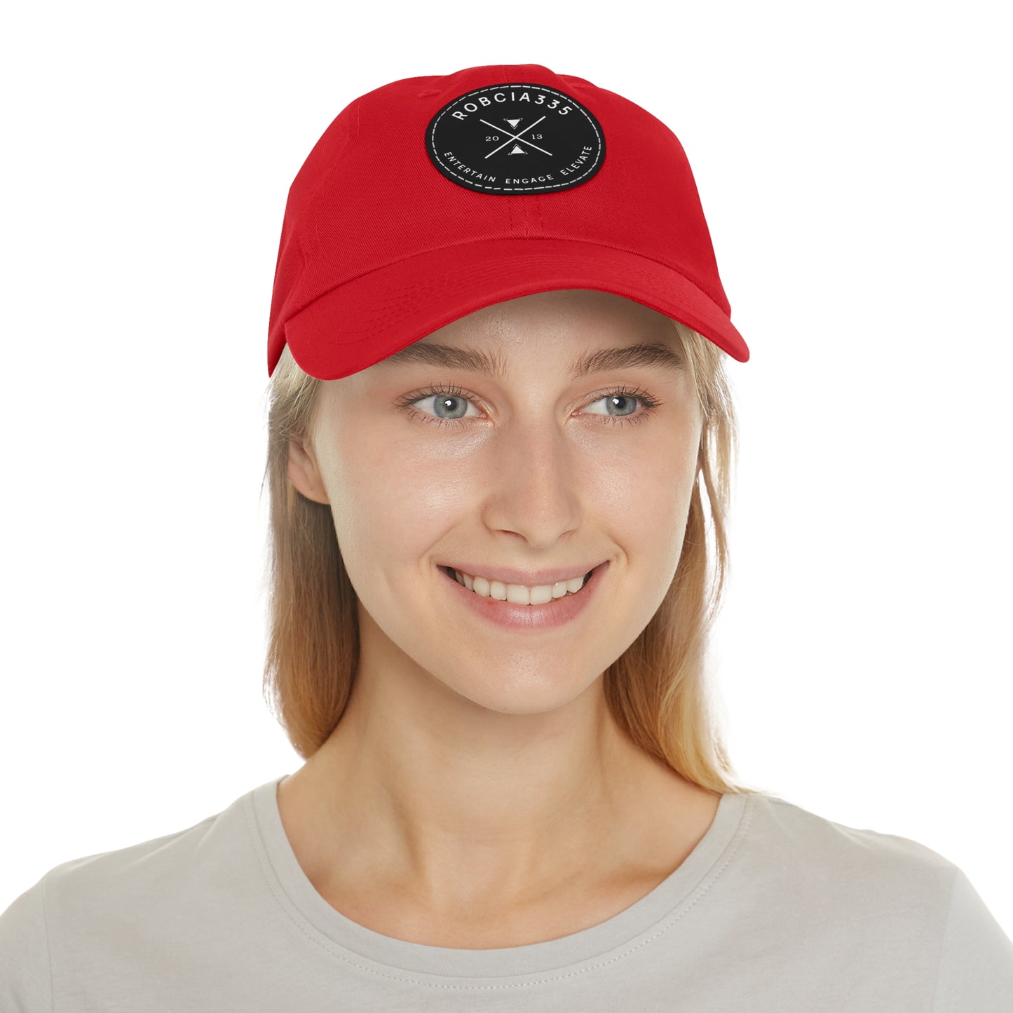 "Robcia335 Est. 2013" Dad Hat with Leather Patch (Round)
