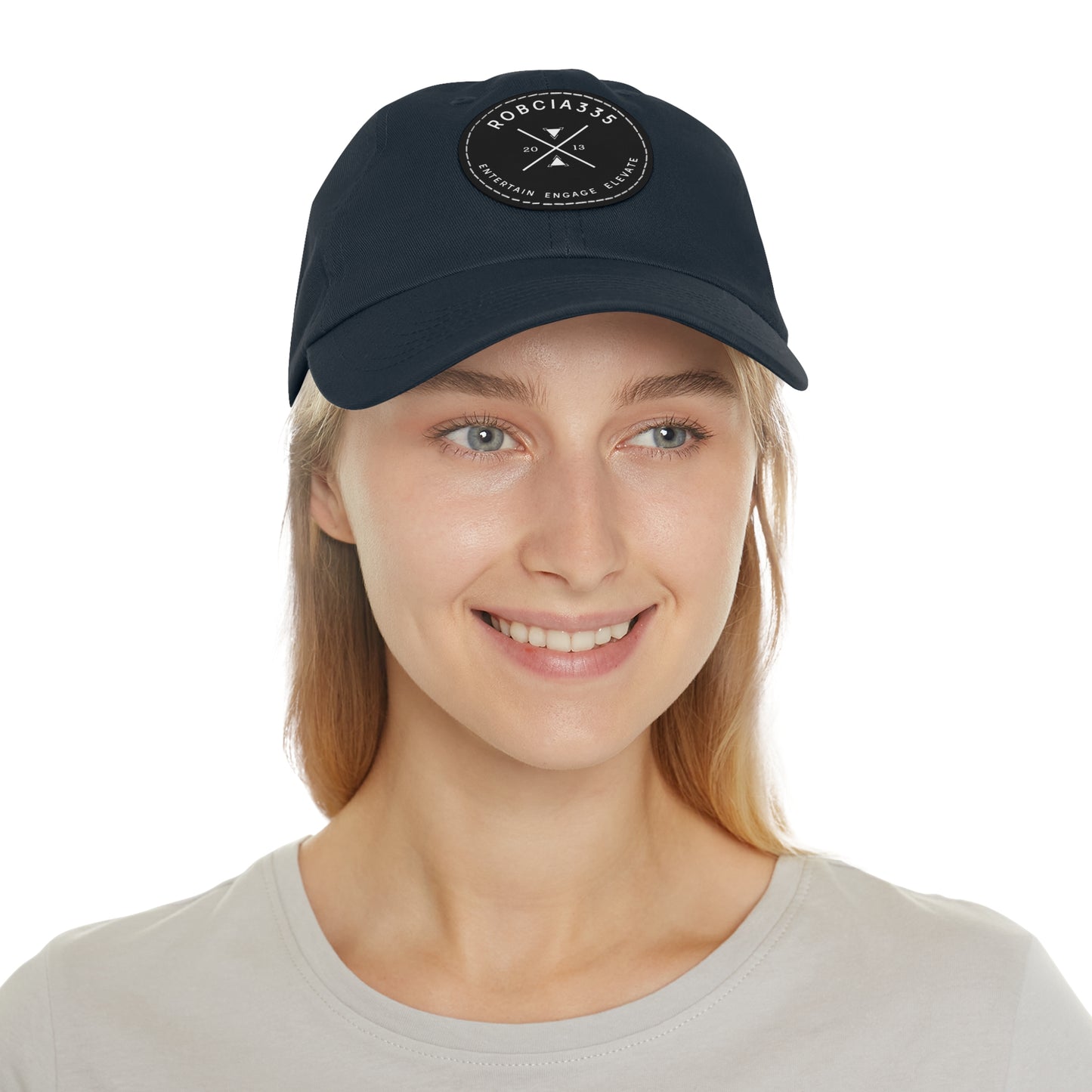 "Robcia335 Est. 2013" Dad Hat with Leather Patch (Round)