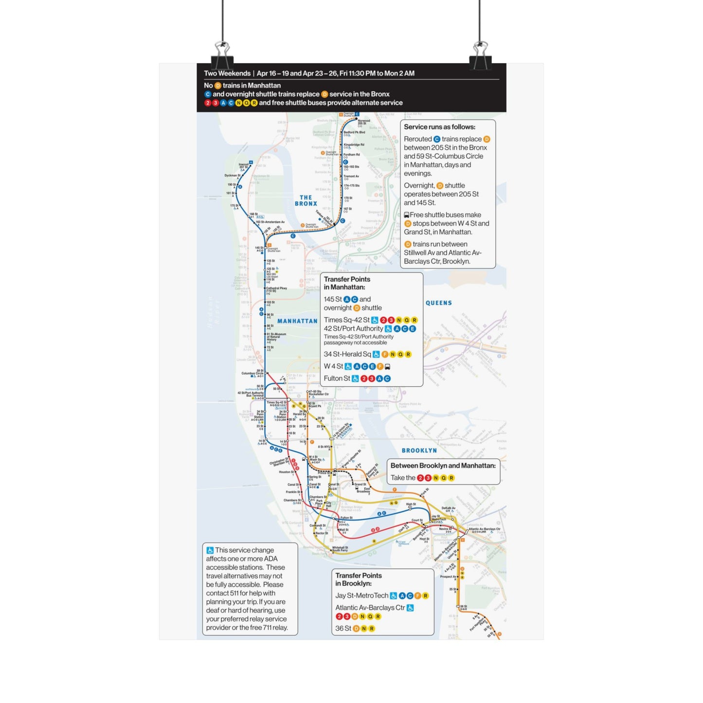 NYC Subway Planned Service Change April 2021 City Map Travel Poster