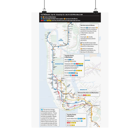 NYC Subway Planned Service Change April 2021 City Map Travel Poster