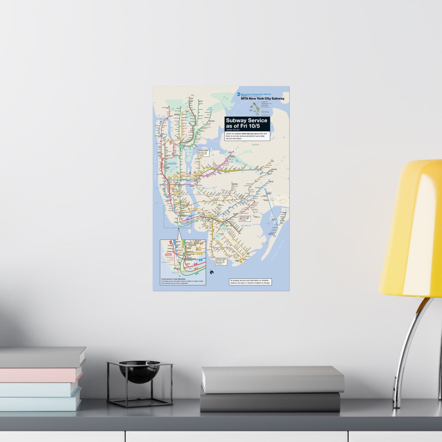 MTA NYC Subway Map Poster October 5, 2001 (1 Month After 9/11)