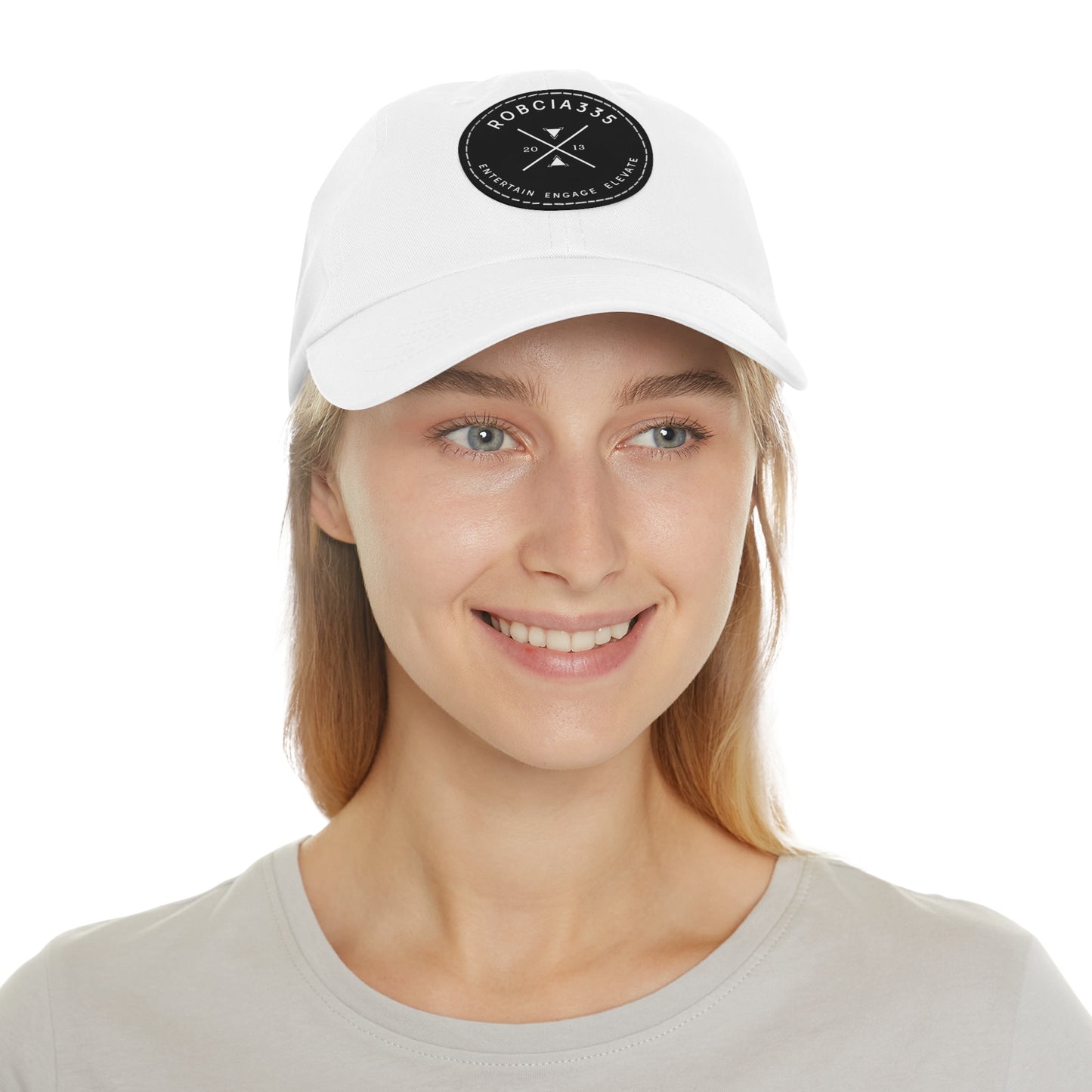 "Robcia335 Est. 2013" Dad Hat with Leather Patch (Round)