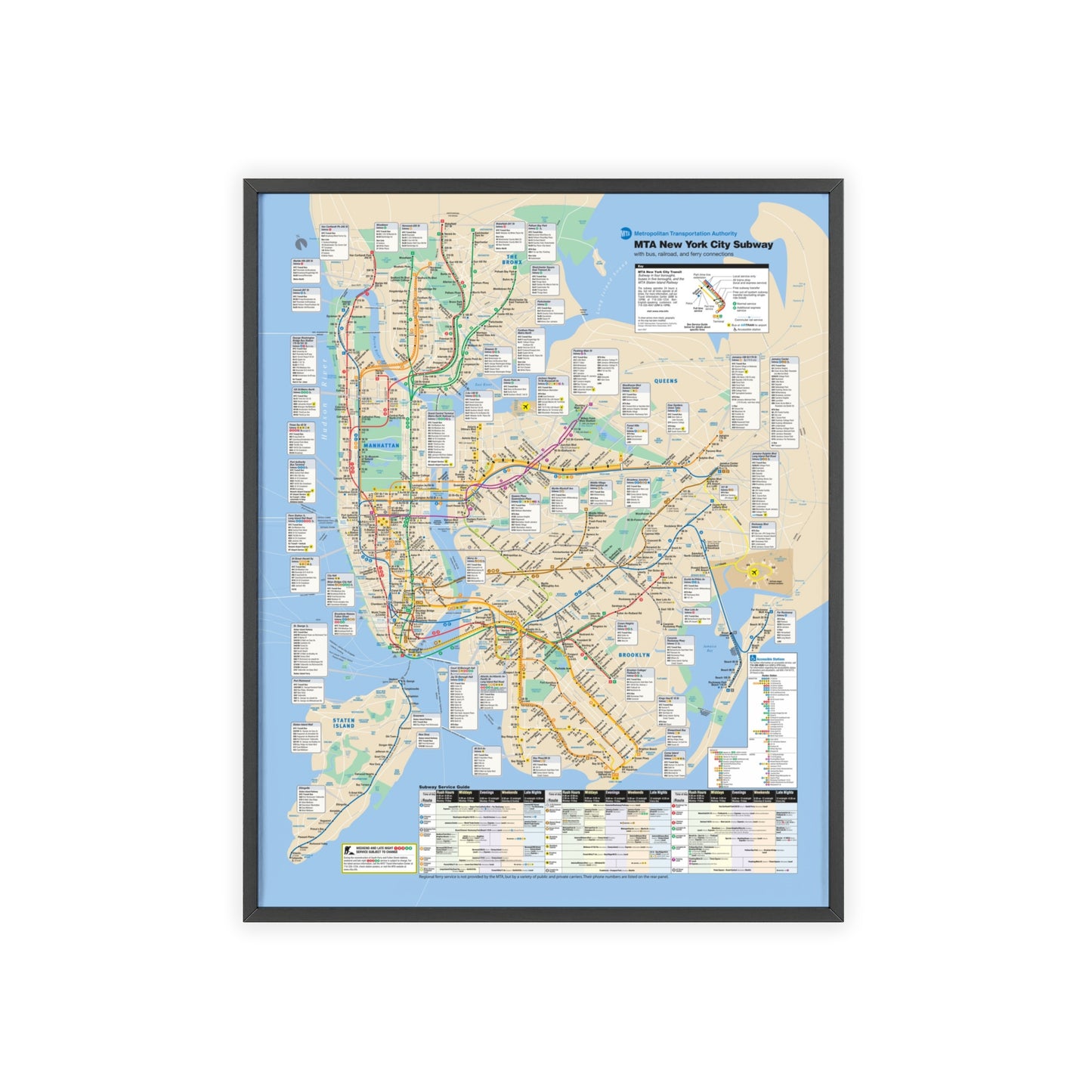 MTA NYC Subway Map April 2007 Poster with Wooden Frame - Wall Art, Home Decor