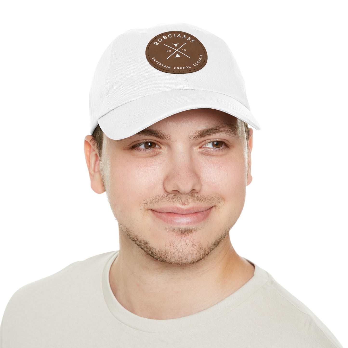 "Robcia335 Est. 2013" Dad Hat with Leather Patch (Round)