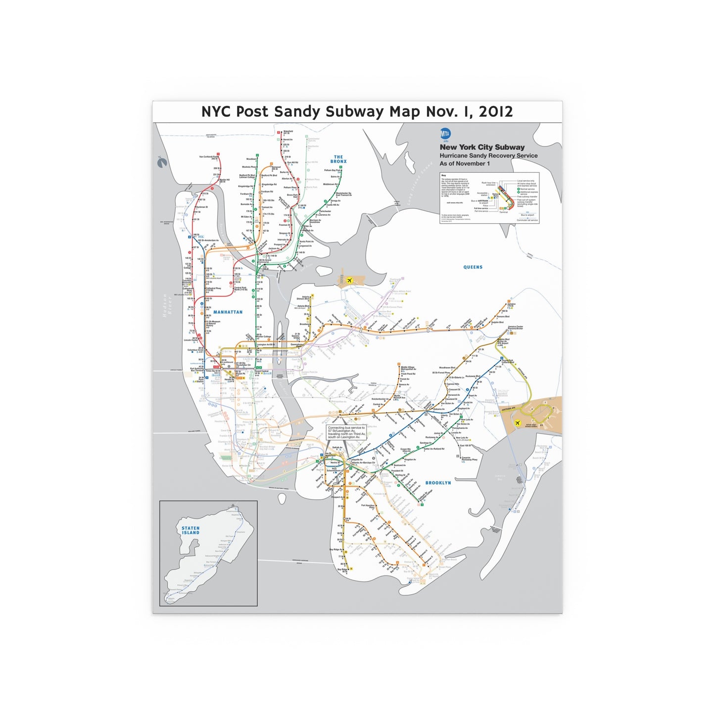 MTA NYC Subway Map (Post Hurricane Sandy) November 1, 2012 (Silk Poster)