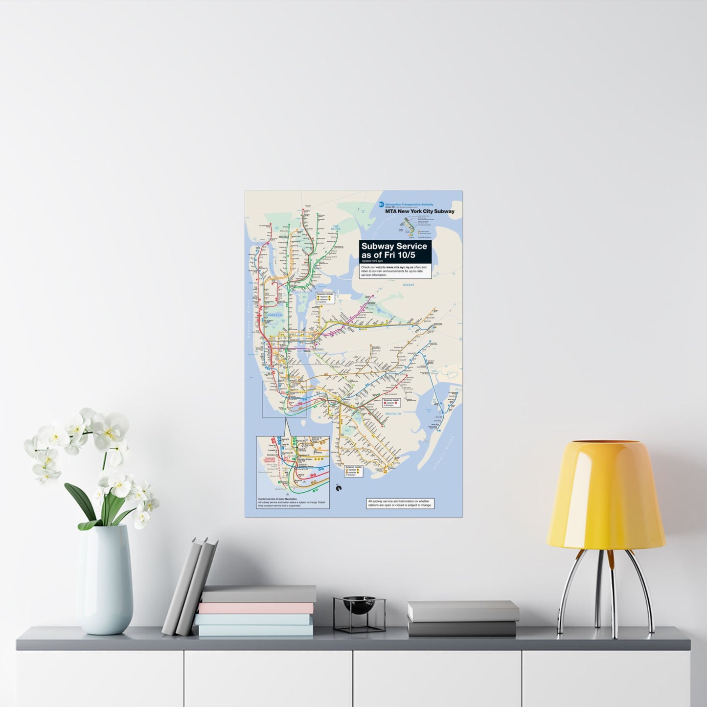 MTA NYC Subway Map Poster October 5, 2001 (1 Month After 9/11)