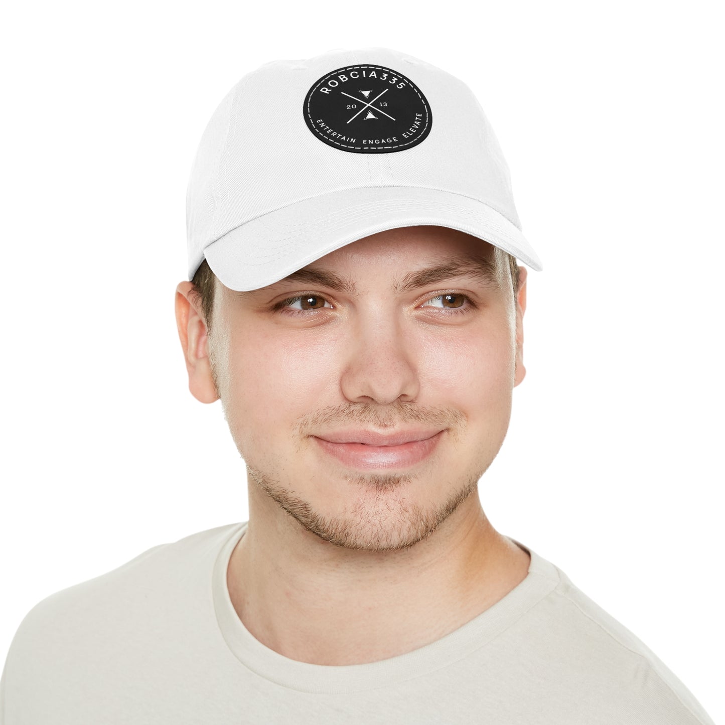 "Robcia335 Est. 2013" Dad Hat with Leather Patch (Round)