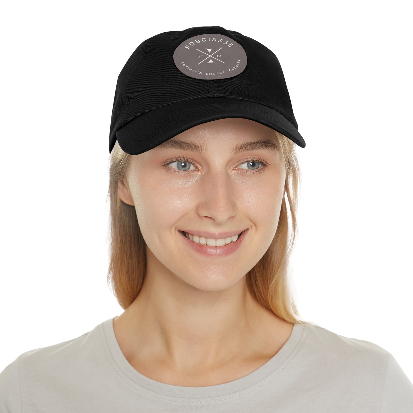 "Robcia335 Est. 2013" Dad Hat with Leather Patch (Round)