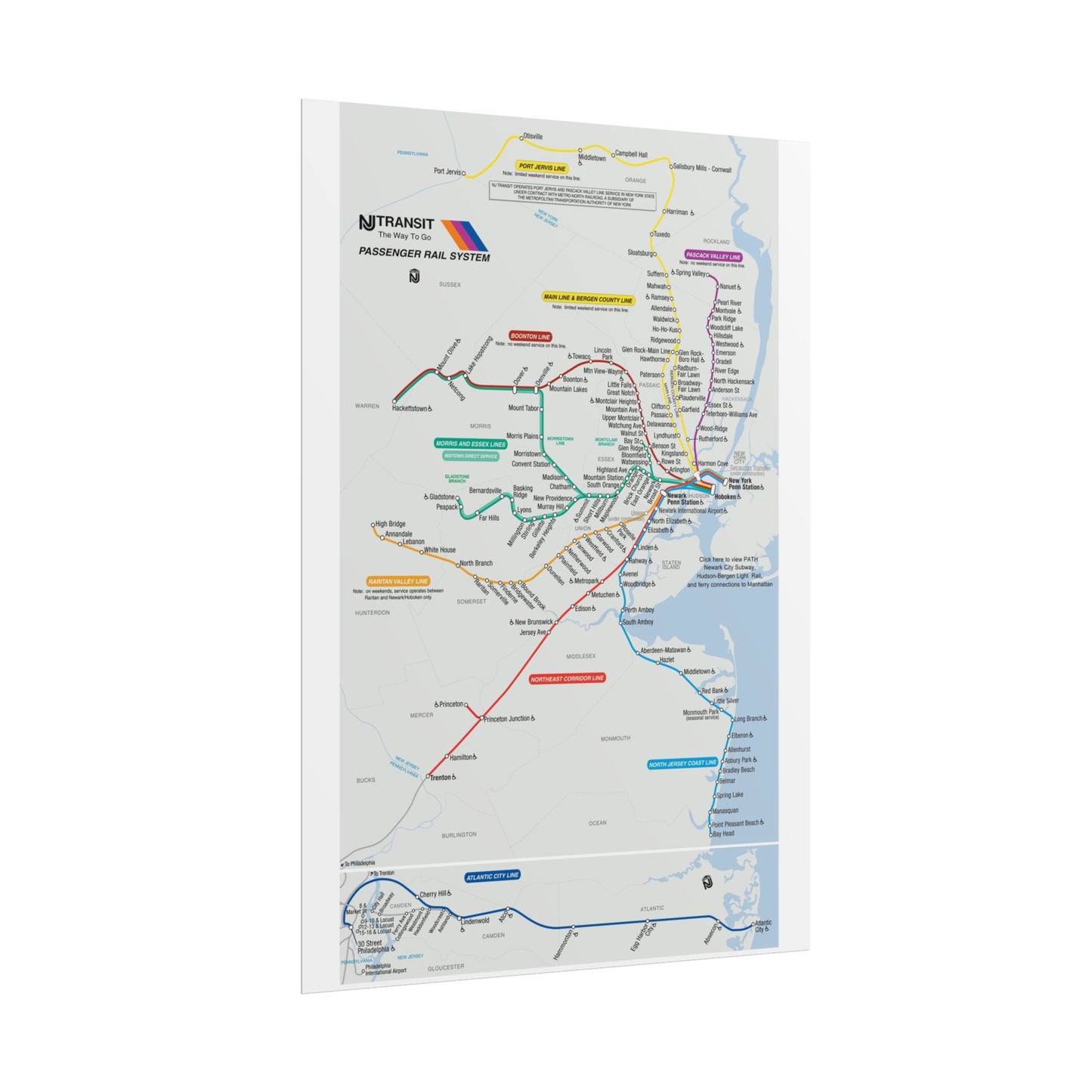 NJ Transit Map October 2001 Art Print, Wall Decor, Public Transport Poster