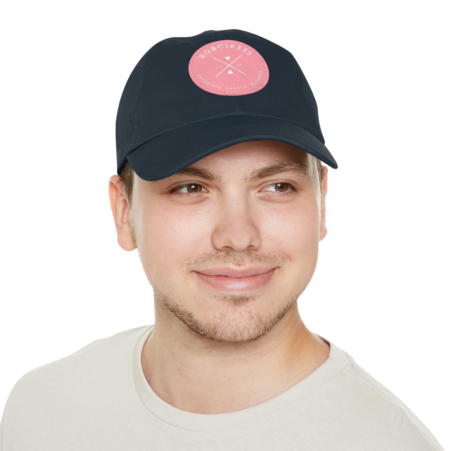 "Robcia335 Est. 2013" Dad Hat with Leather Patch (Round)