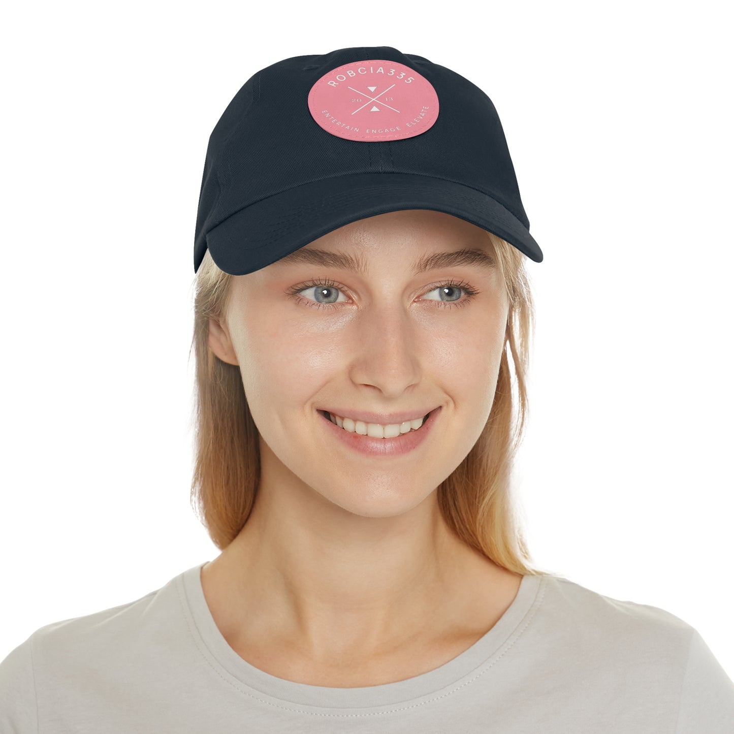 "Robcia335 Est. 2013" Dad Hat with Leather Patch (Round)