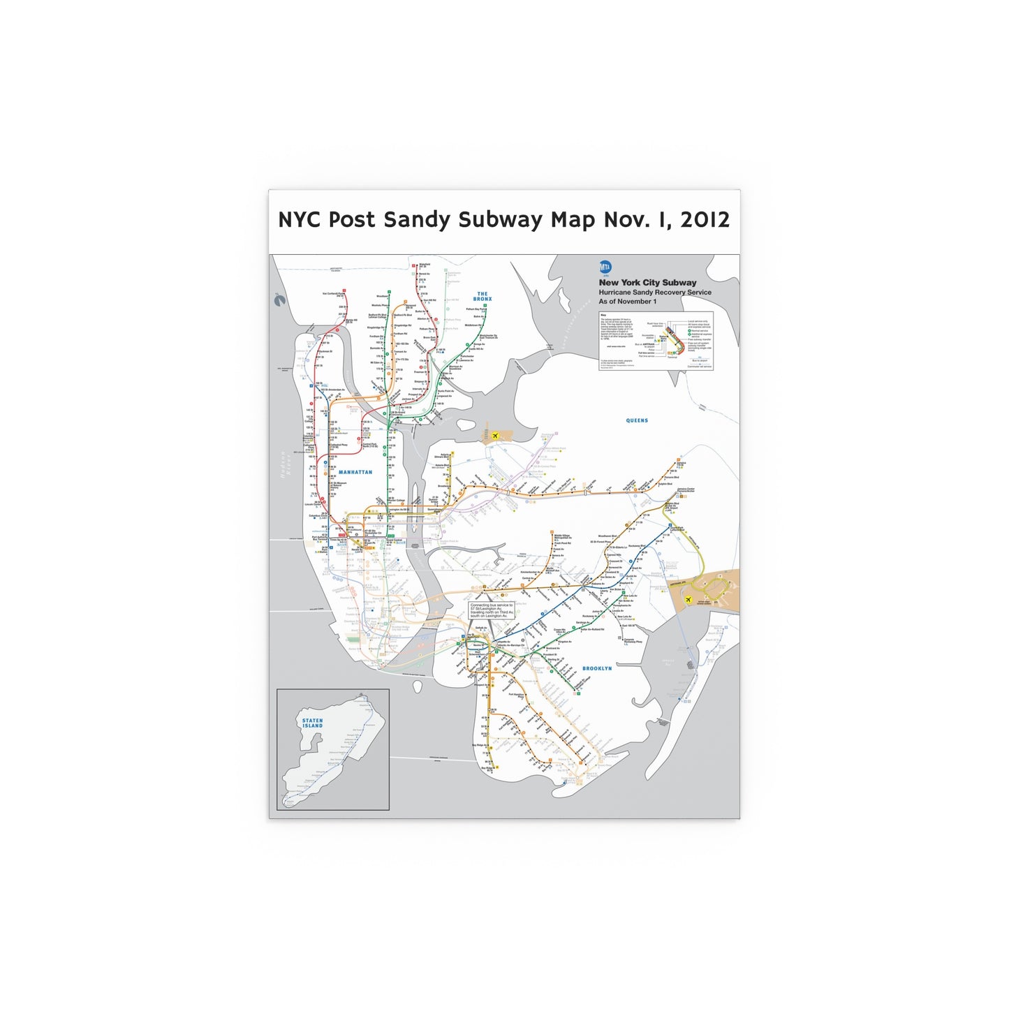 MTA NYC Subway Map (Post Hurricane Sandy) November 1, 2012 (Silk Poster)