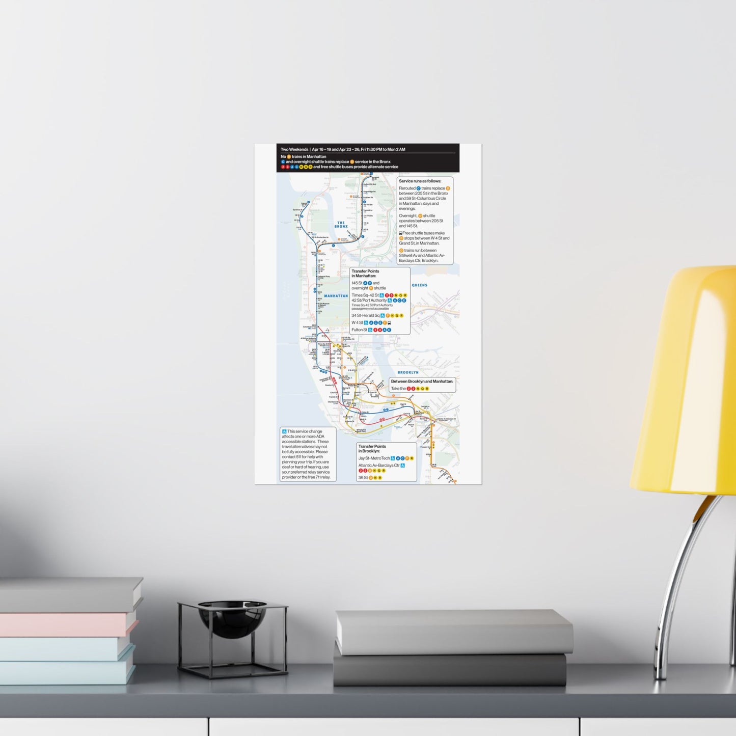 NYC Subway Planned Service Change April 2021 City Map Travel Poster