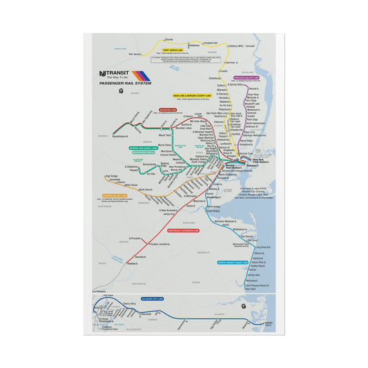 NJ Transit Map October 2001 Art Print, Wall Decor, Public Transport Poster