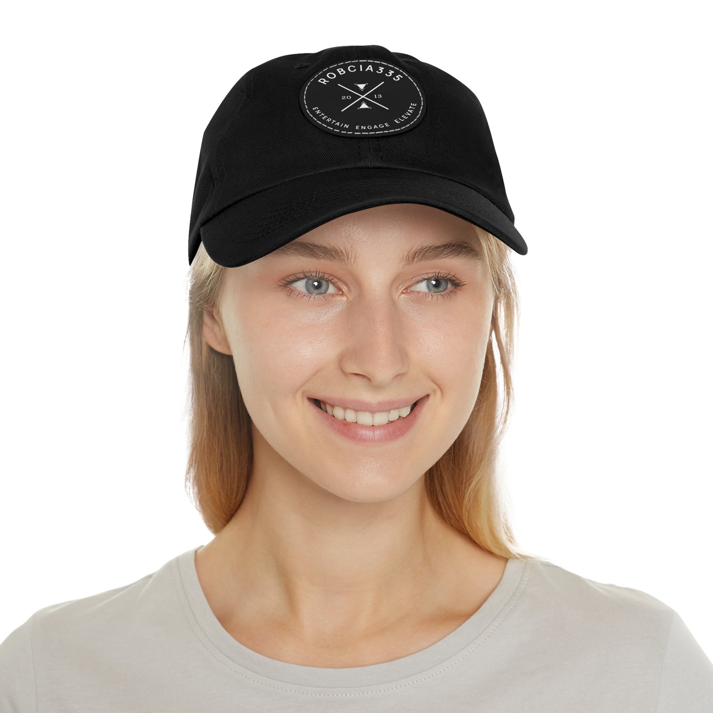 "Robcia335 Est. 2013" Dad Hat with Leather Patch (Round)