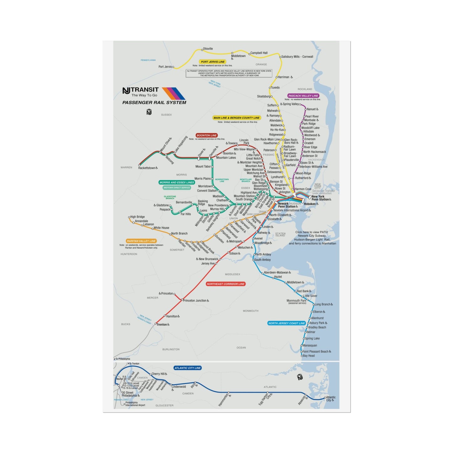 NJ Transit Map October 2001 Art Print, Wall Decor, Public Transport Poster