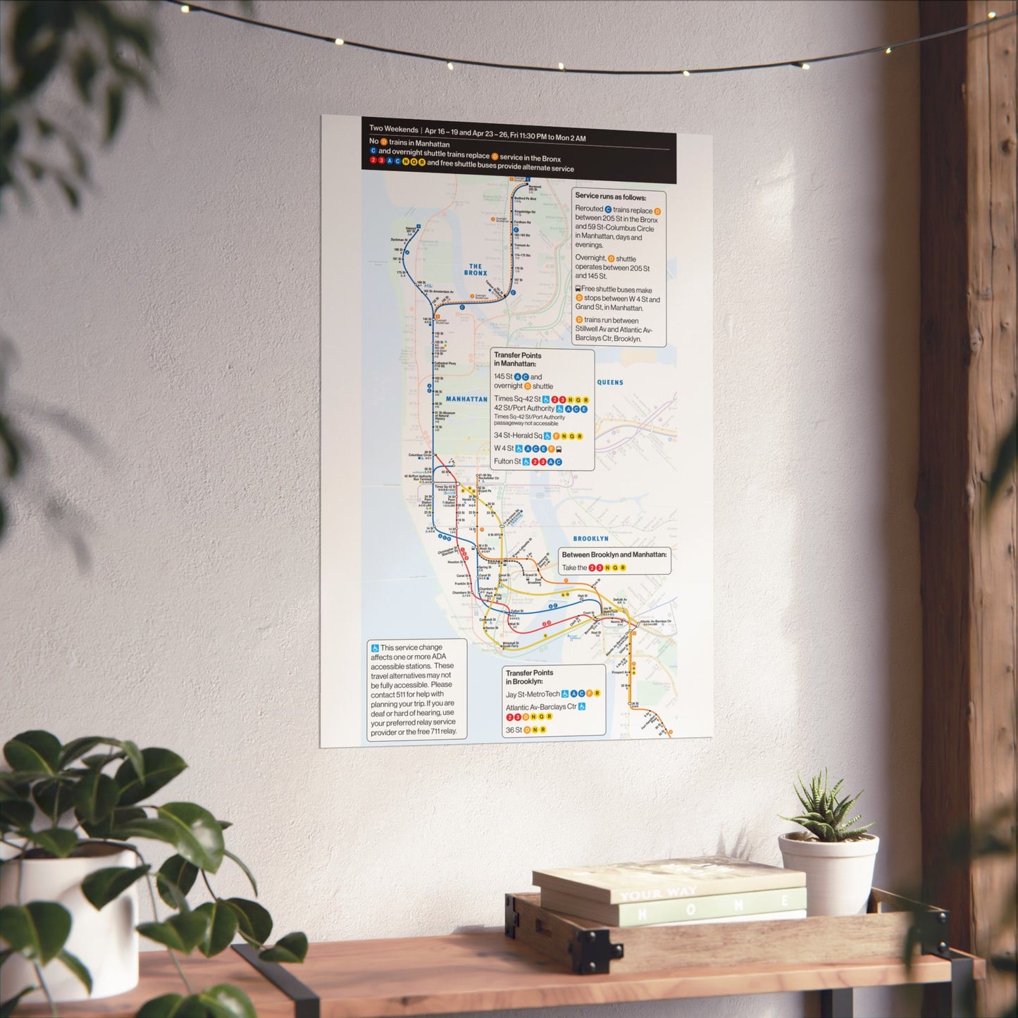 NYC Subway Planned Service Change April 2021 City Map Travel Poster