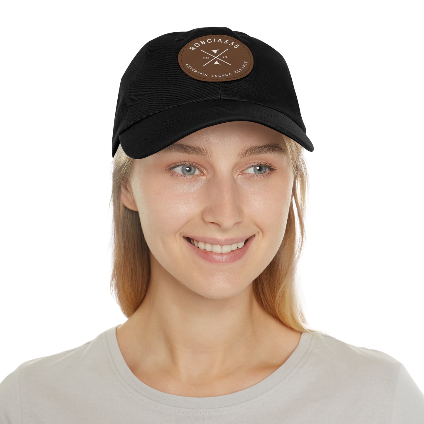 "Robcia335 Est. 2013" Dad Hat with Leather Patch (Round)