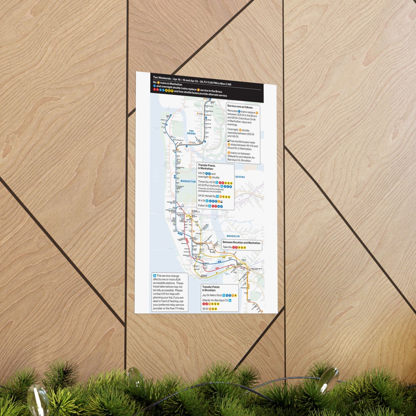 NYC Subway Planned Service Change April 2021 City Map Travel Poster
