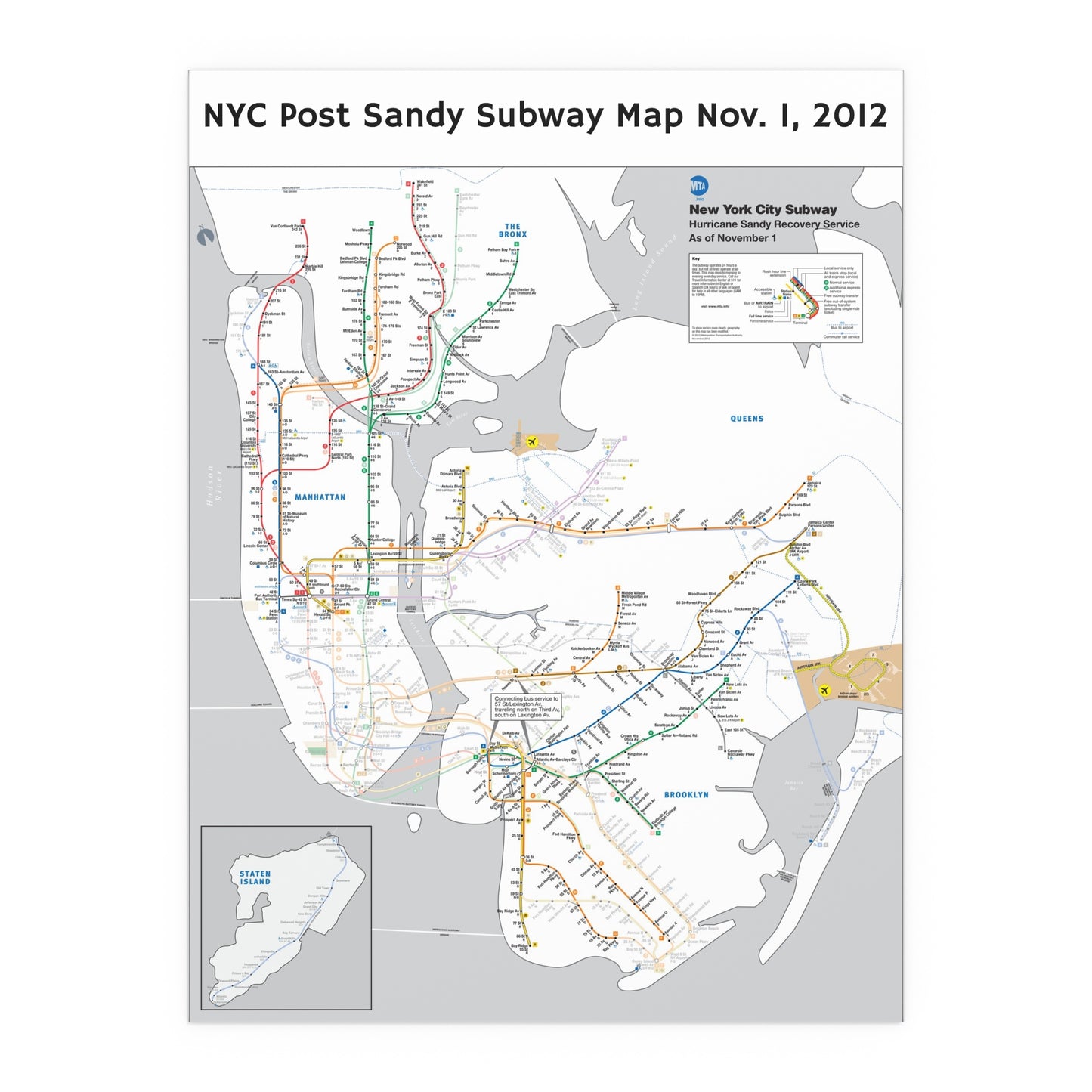 MTA NYC Subway Map (Post Hurricane Sandy) November 1, 2012 (Silk Poster)