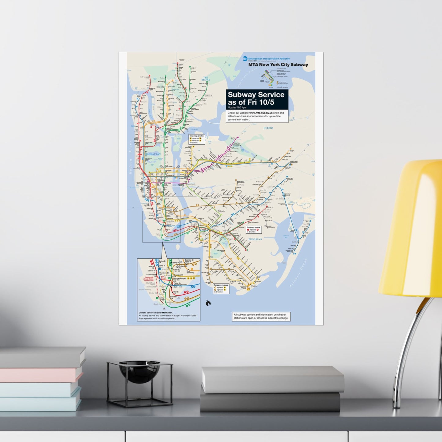 MTA NYC Subway Map Poster October 5, 2001 (1 Month After 9/11)
