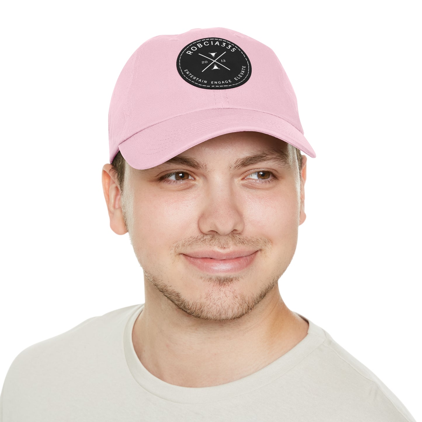 "Robcia335 Est. 2013" Dad Hat with Leather Patch (Round)