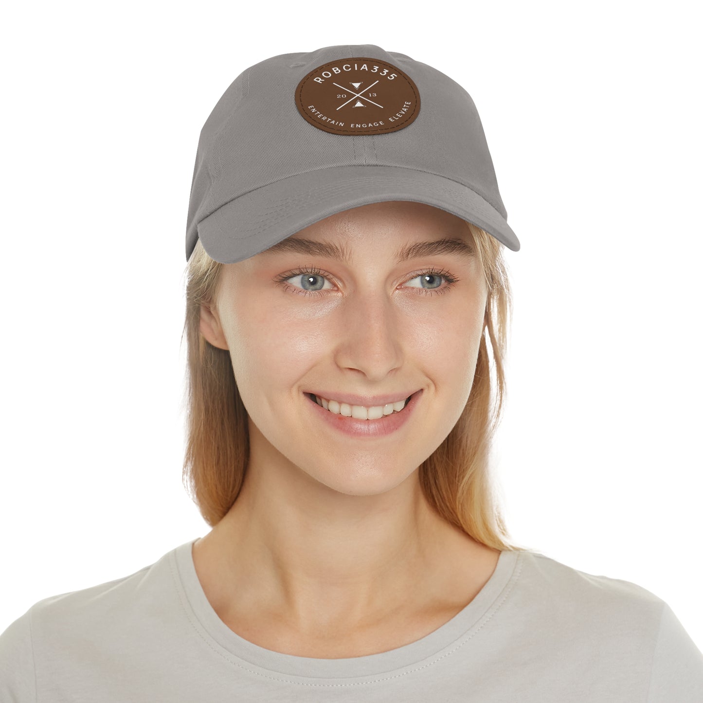 "Robcia335 Est. 2013" Dad Hat with Leather Patch (Round)